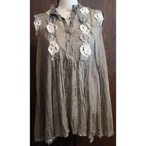 Ryu Crochet Sleeveless Top Blouse tassel Medium Boho peasant flowy festival